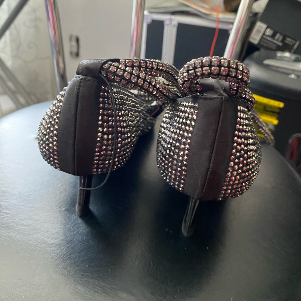 Zara Black Embellished Flats with Pink Rhinestones